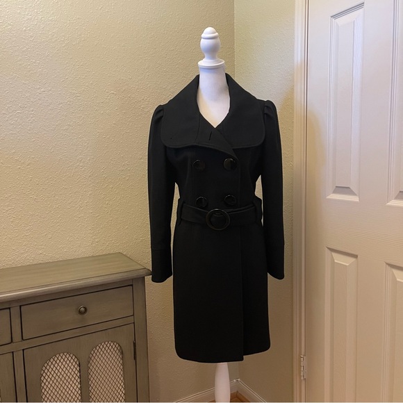 Worthington Petite Black Fitted Double-Breasted Belted Wool Blend Dress Coat PS - Picture 16 of 16